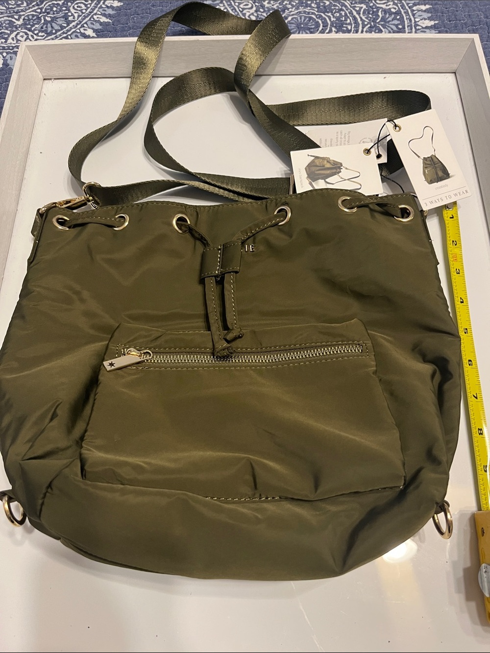 Women’s Olive Green Nylon Drawstring Shoulder Bag